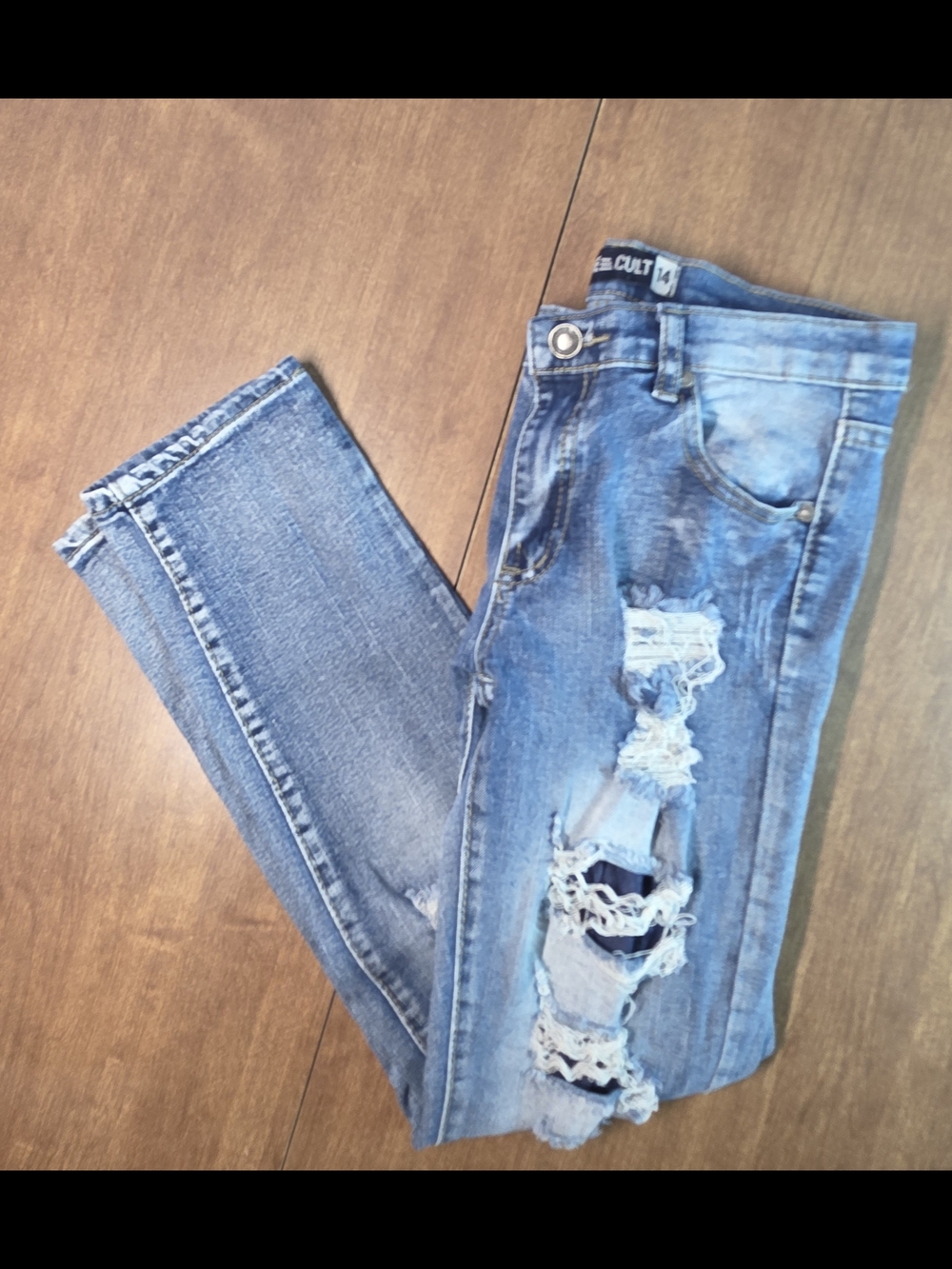 Blue Cult Denim Light Wash Distressed Moto Skinny Jeans Womens 14 Stretch Edgy